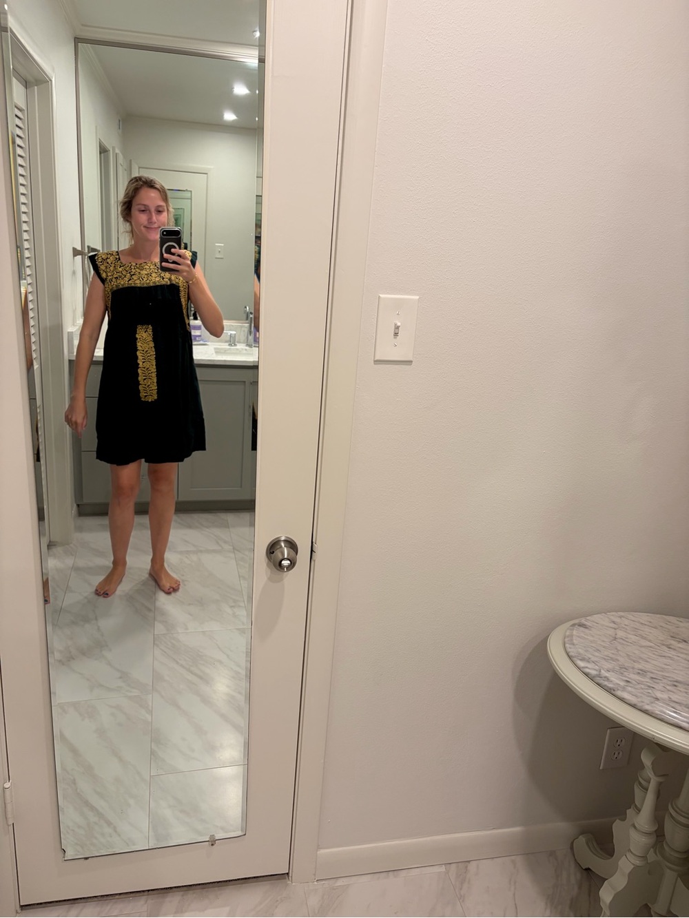 Dark Green  Mini Dress with Gold Embroidery